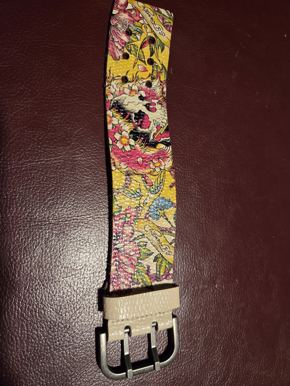 Ed Hardy Yellow Bracelet with Pink Floral Tattoo Motif